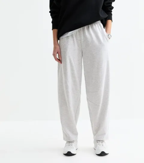 Women's Light Marl Grey Wide Barrel Leg Joggers