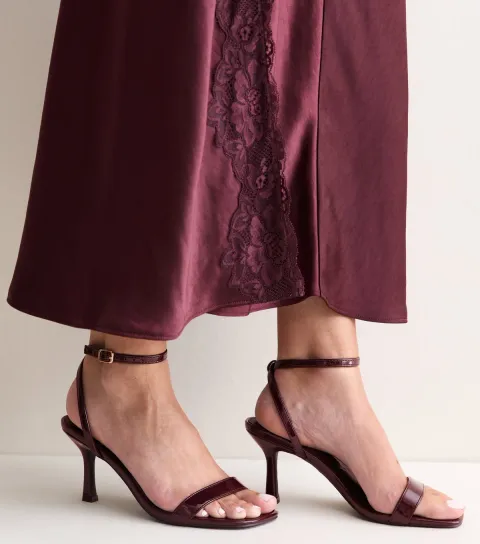 New Look Women's Burgundy Faux Leather Patent Stiletto Heeled Sandals