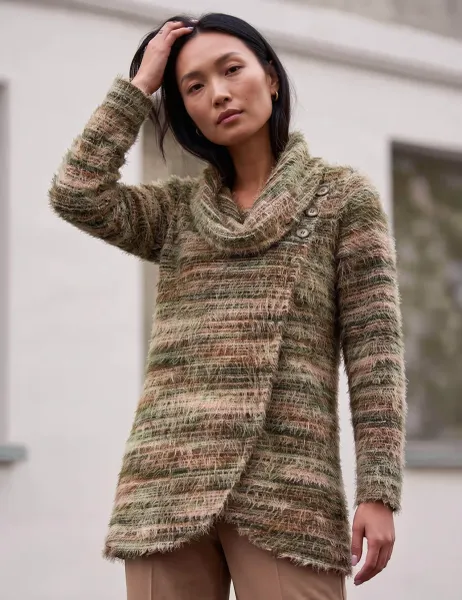 Roman Textured Collared Top Khaki Mix