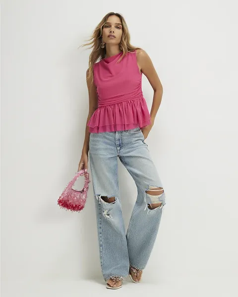 River Island Sleeveless Mesh Ruched Top