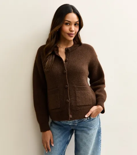 Women's Maternity Dark Brown Double Pocket Cardigan