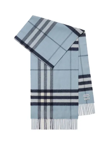 Check Cashmere Scarf Bank Blue