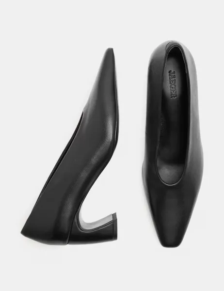 Jaeger Leather Block Heel Pointed Court Shoes Black
