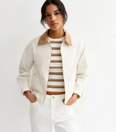 Women's Off White Contrast Collar Barn Jacket