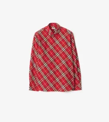 Relaxed Fit Check Cotton Shirt in Crayon red