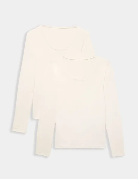 Marks & Spencer 2 Pack Heatgen Light Thermal Long Sleeve Tops Light Cream