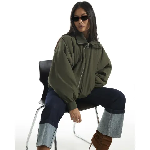 River Island Petite Rib Detail Bubble Bomber Jacket