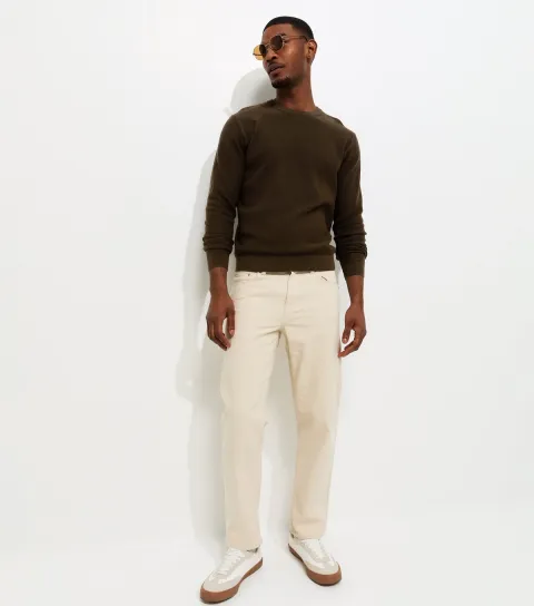 New Look Men's Dark Brown Regular Cotton Rich Crew Neck Jumper