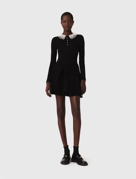 Short beaded-collar knit dress