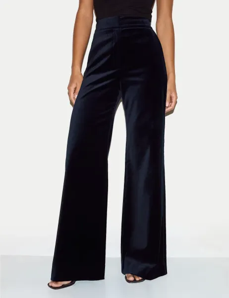 Jigsaw Velvet Textured Wide Leg Trousers Navy