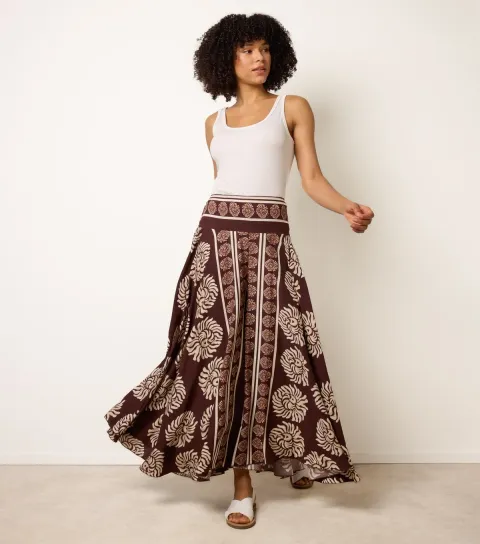 Women's Dark Brown Printed Wide Leg Trousers