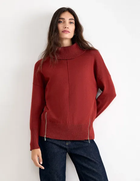 Phase Eight Roll Neck Zip Detail Jumper Orange