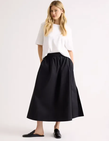 Albaray Pure Cotton Midaxi A-Line Skirt Black