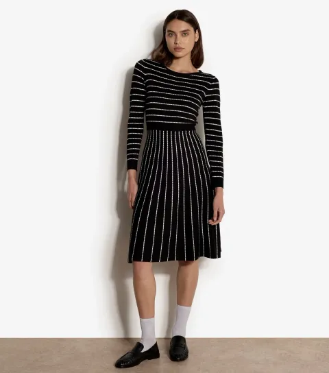 Apricot Women's Black Striped Knitted Midi Dress
