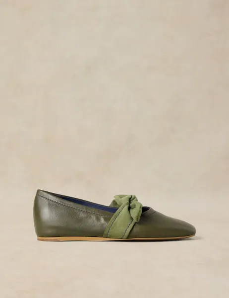 White Stuff Low Heel Slip On Leather Pump Khaki