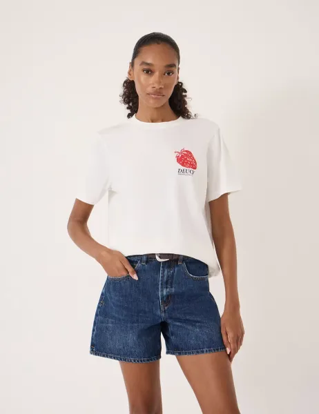 HUSH Pure Cotton Deucy Strawberry Graphic T-Shirt White Mix