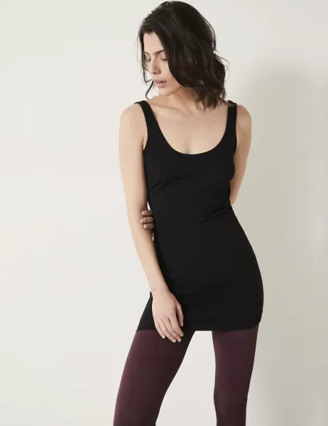 HUSH Cotton Rich Scoop Neck Longline Vest Black