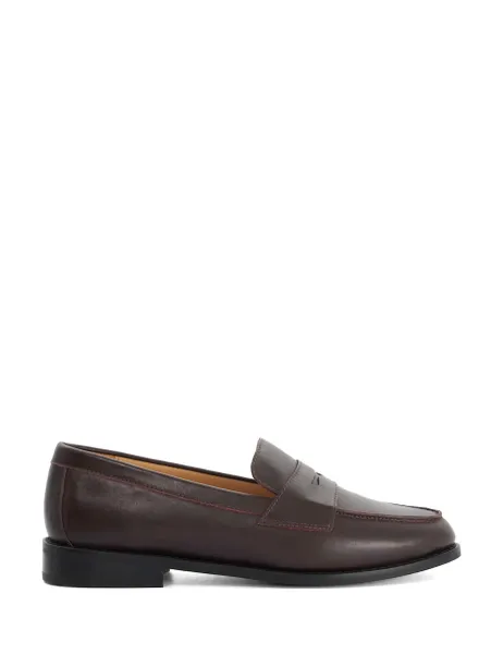 Wide Fit Leather Block Heel Penny Loafers Burgundy