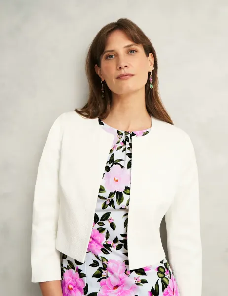 Hobbs Collarless Cropped Jacket Ivory