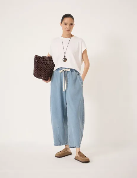 HUSH Supersoft Elasticated High Waisted Barrel Jeans Light Blue