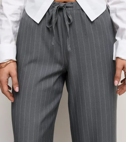 Women's Petite Grey Woven Pinstripe Wide Leg Tailored Trousers