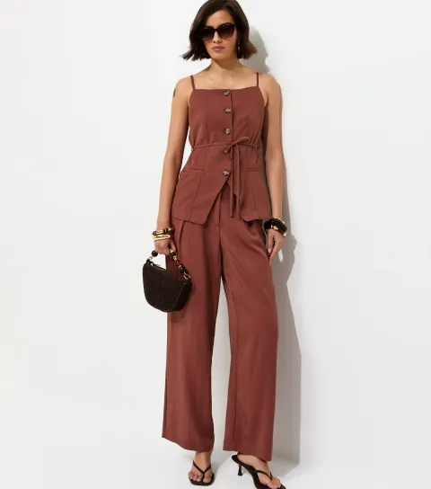 Women's Rust Tailored Wide Leg Trousers