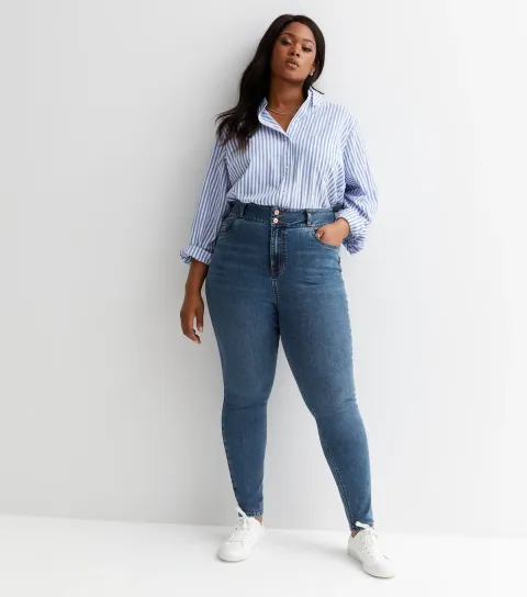 Women's Plus Size Teal Lift & Shape High Waist Yazmin Skinny Jeans Curves