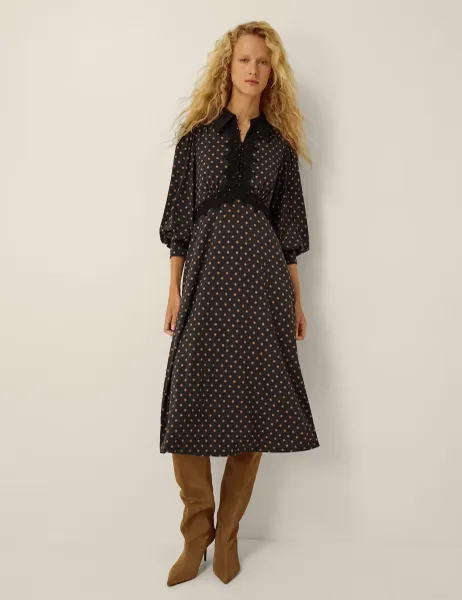 Monsoon Jersey Polka Dot Midi Skater Dress Black Mix
