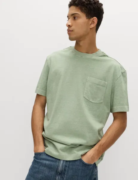 Marks & Spencer Relaxed Pure Cotton Garment Dyed T-Shirt Pistachio