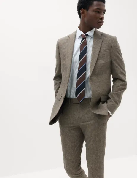 Marks & Spencer Slim Fit Striped Stretch Suit Jacket Brown