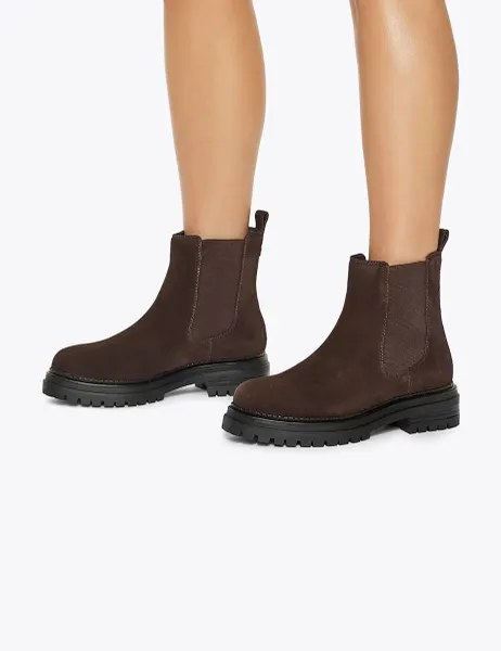 Kurt Geiger Leather Flat Round Toe Chelsea Boots Brown