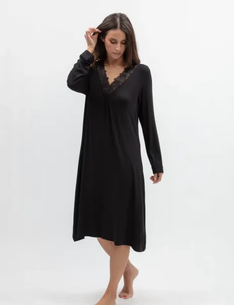 Cyberjammies Modal Rich Jersey Lace Trim Nightdress Black