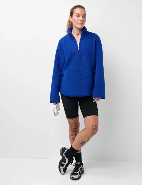Sweaty Betty Plush Half Zip Funnel Neck Fleece Jacket Medium Blue