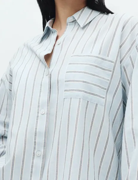 Marks & Spencer Pure Cotton Striped Pyjama Shirt Blue Mix