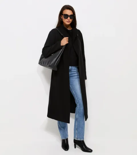 Women's Black Funnel Neck Tie Waist Coat