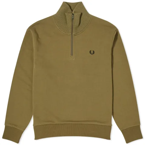 Knitted Trim Zip Neck Sweatshirt