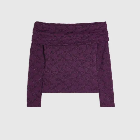 River Island Petite Burgundy Lace Bardot Top