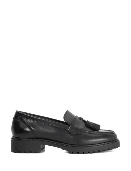 Dune London Wide Fit Leather Tassel Flat Loafers Black