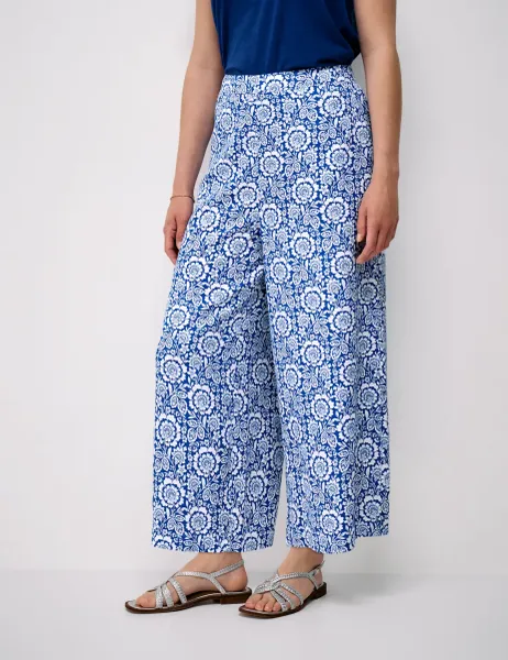 Crew Clothing Lyocell Blend Floral Wide Leg Trousers Blue Mix