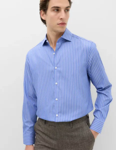 Marks & Spencer Regular Fit Pure Cotton Striped Shirt Blue Mix