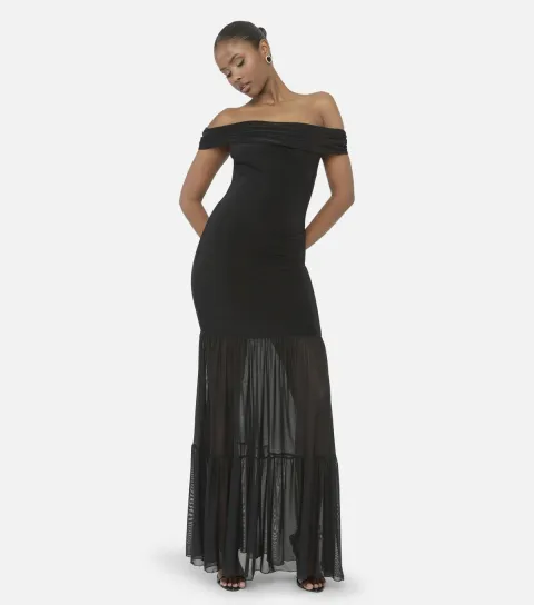 Public Desire Women's Black Bardot Mesh Maxi Dress