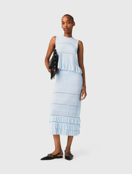Long ruffled knit skirt