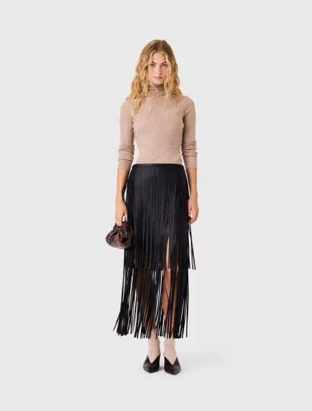 Fringed faux leather skirt