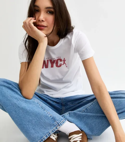 Women's White NYC Run Print T-Shirt