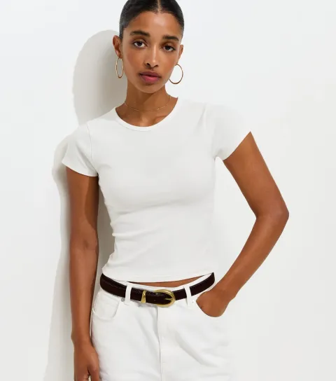 New Look Women's Cream Cotton Rich Baby Tee