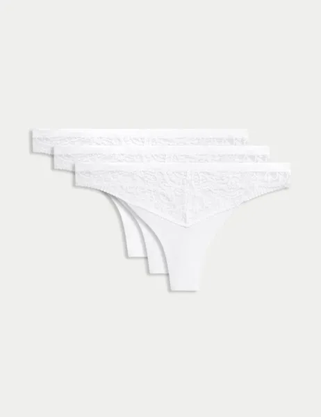 Body by M&S 3pk Body Soft Lace Thongs White