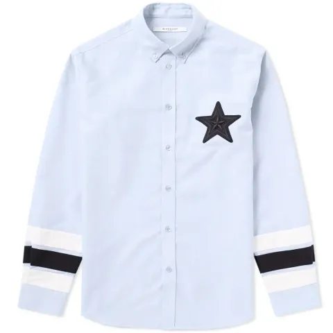Regular Star Embroidered Tape Sleeve Oxford Shirt