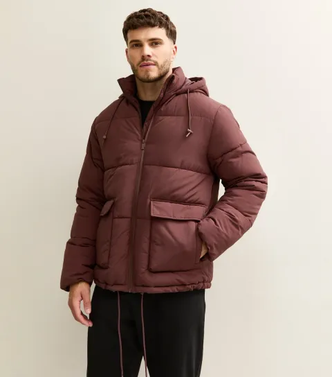 Men's Dark Brown Hooded Puffer Jacket