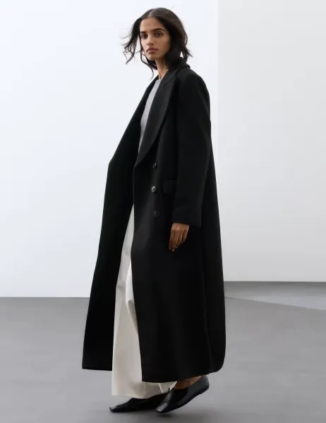 Autograph Wool Blend Single Breasted Tailored Coat with Cashmere Black