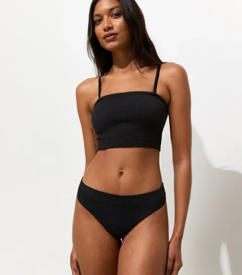 Women's Black Ribbed Seamless Thong